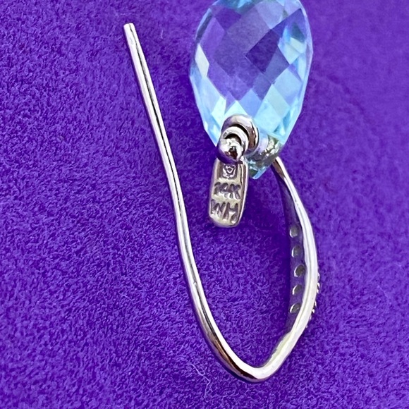 💛 14k White Gold Diamond & Blue Topaz Teardrop Dangle Earrings | Frost & Facets - Picture 7 of 10